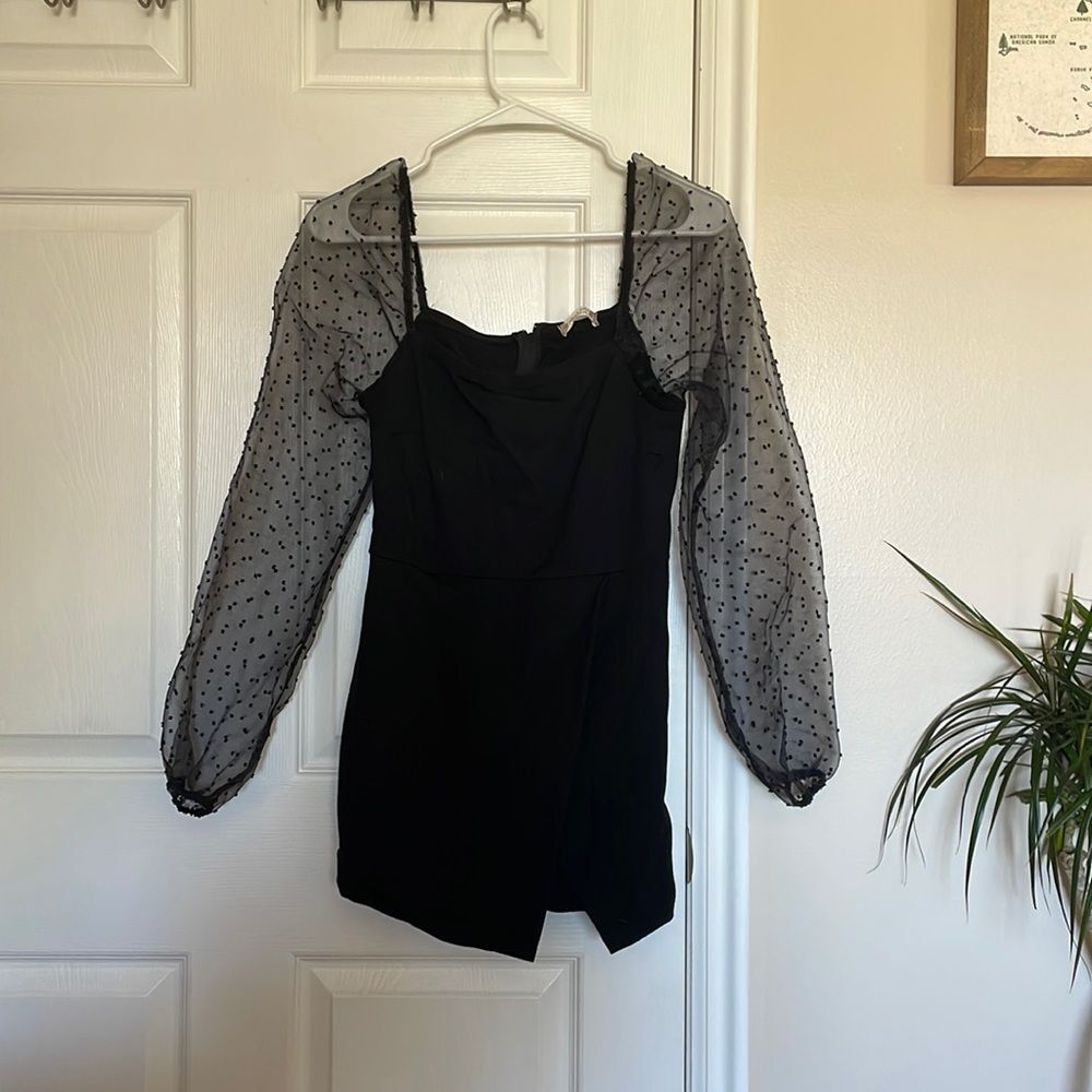 Altar’d State puff sleeve dress in black polka dot size small a